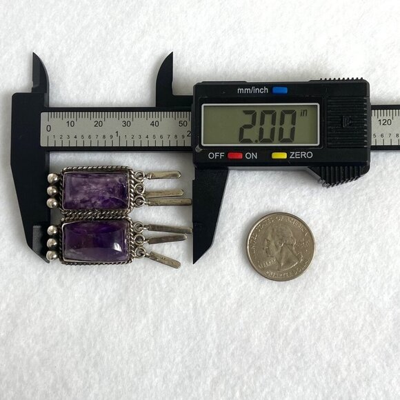 VTG Sterling Silver 925 Mexico Bezel Set Loaf Faceted Double Amethyst Brooch - Picture 14 of 16